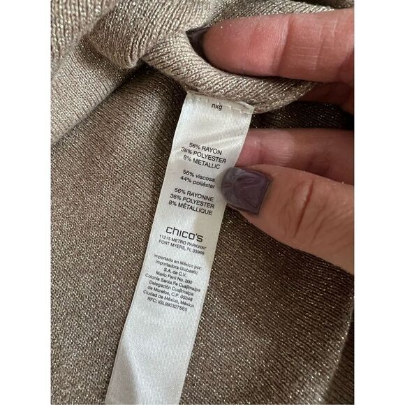 Chico's Sweater Womens Size 2 Large Gold Turtleneck Metallic Shimmer Pullover - Picture 4 of 10